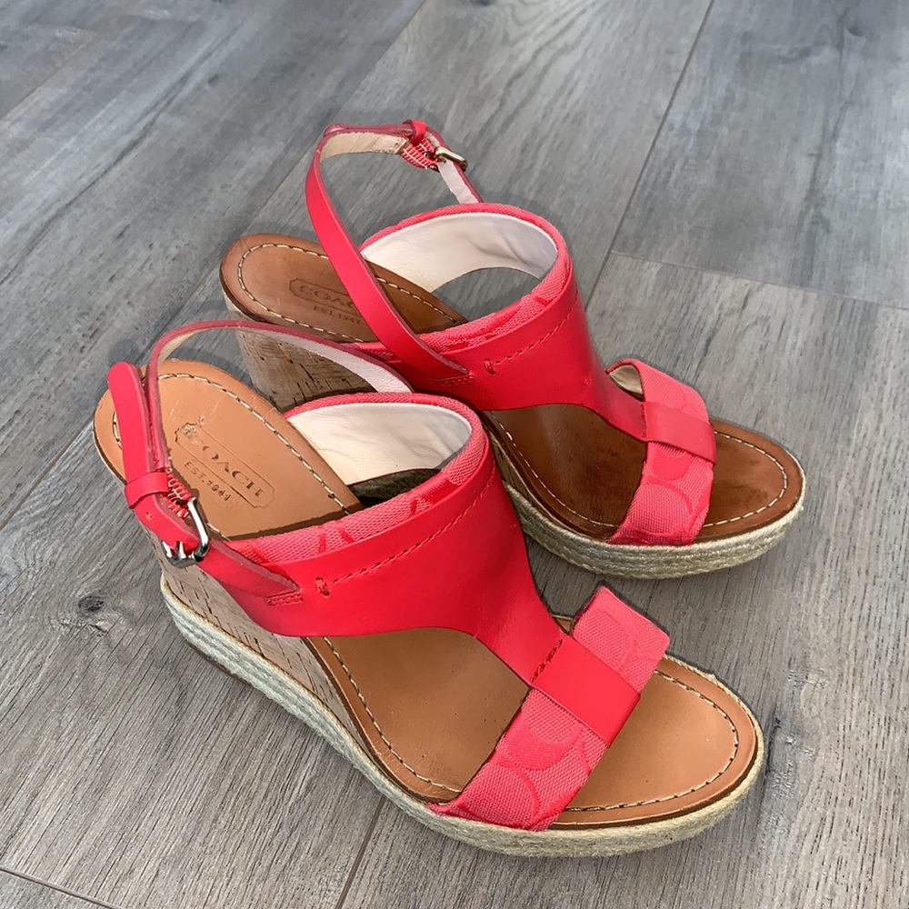 Coach Leather Wedge Sandal Red/Pink Size 8 - Picture 3 of 10